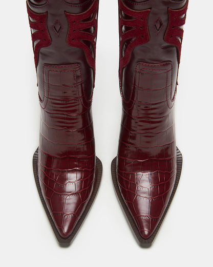 KAZ Burgundy Pointed-Toe Knee-High Block Heel Western Women's Boot | Steve Madden Special Offer