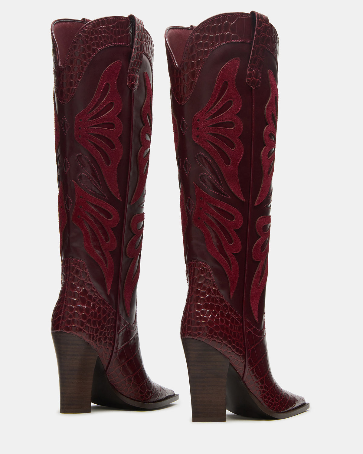 KAZ Burgundy Pointed-Toe Knee-High Block Heel Western Women's Boot | Steve Madden Special Offer
