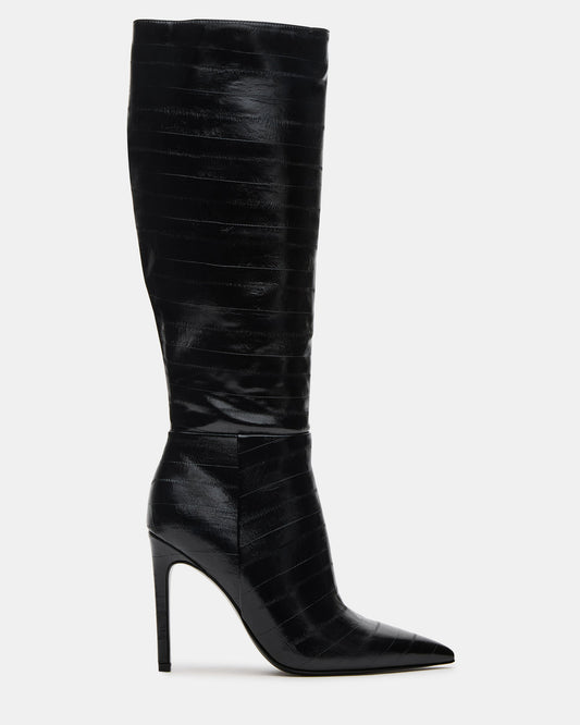 NITRO Black Eel Pointed-Toe Stiletto Heel Knee-High Women's Boots | Steve Madden Everyday