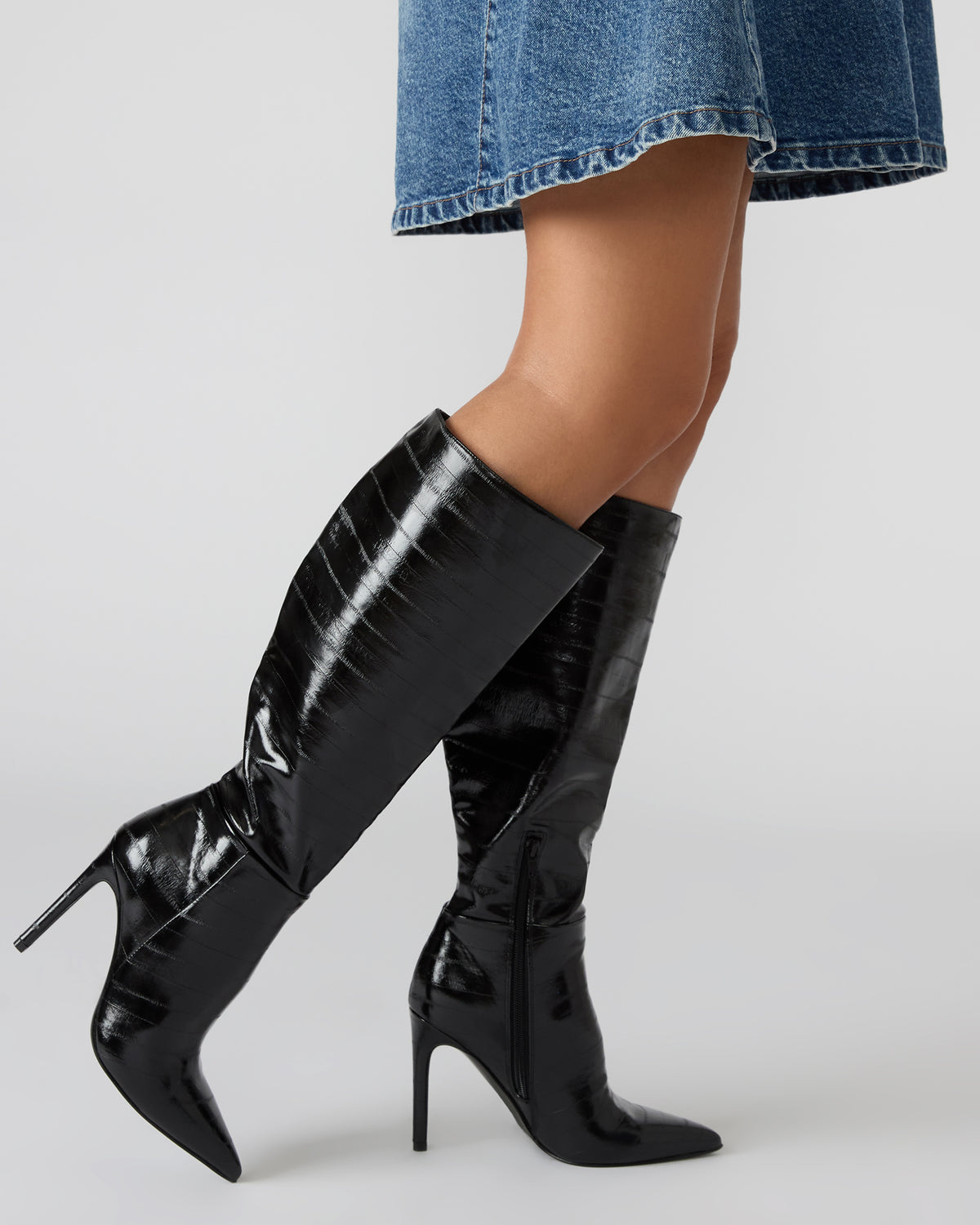 NITRO Black Eel Pointed-Toe Stiletto Heel Knee-High Women's Boots | Steve Madden Everyday