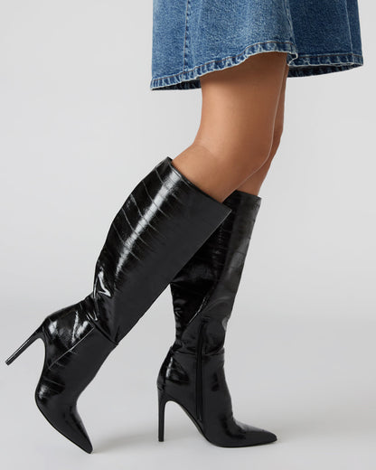 NITRO Black Eel Pointed-Toe Stiletto Heel Knee-High Women's Boots | Steve Madden Everyday