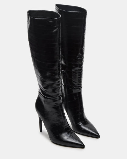 NITRO Black Eel Pointed-Toe Stiletto Heel Knee-High Women's Boots | Steve Madden Everyday