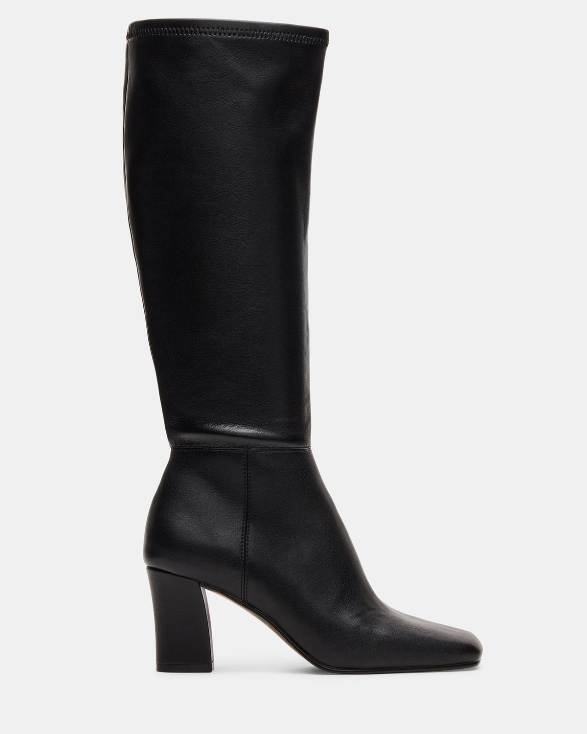 ELLIOT Black Square-Toe Knee-High Block Heel Women's Boot | Steve Madden Trusted