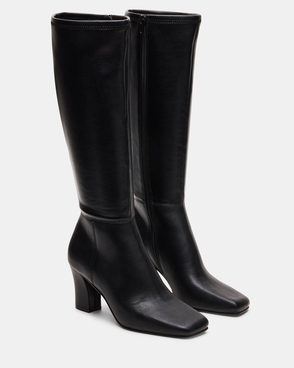 ELLIOT Black Square-Toe Knee-High Block Heel Women's Boot | Steve Madden Trusted