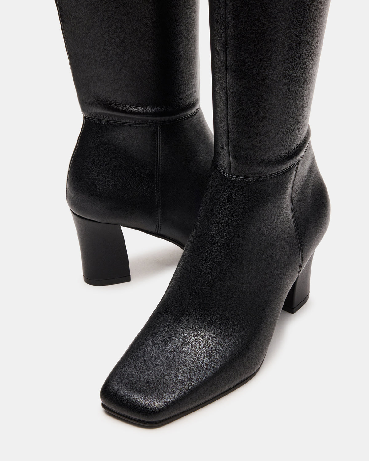 ELLIOT Black Square-Toe Knee-High Block Heel Women's Boot | Steve Madden Trusted