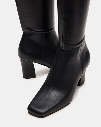 ELLIOT Black Square-Toe Knee-High Block Heel Women's Boot | Steve Madden Trusted