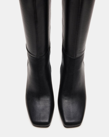 ELLIOT Black Square-Toe Knee-High Block Heel Women's Boot | Steve Madden Trusted