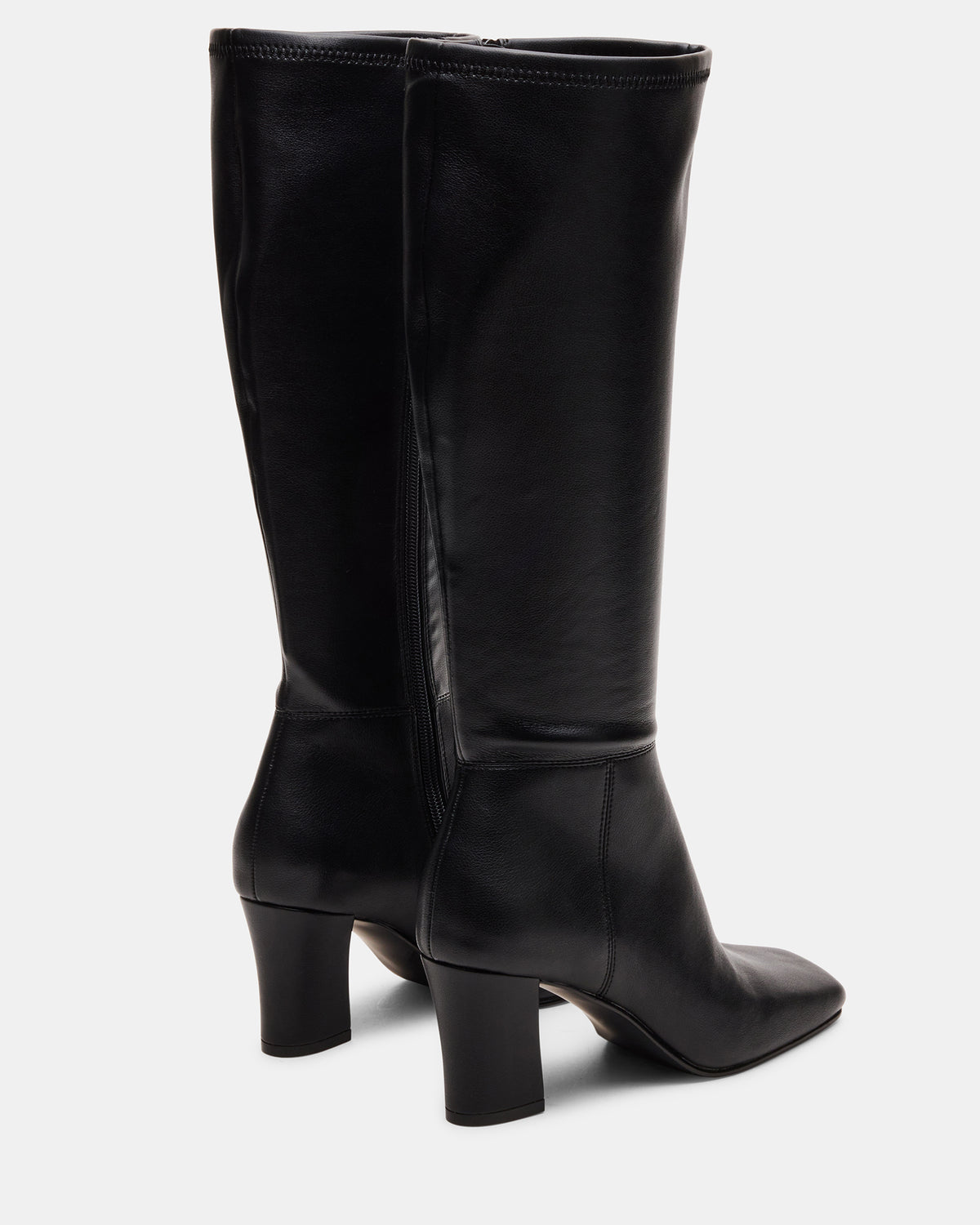 ELLIOT Black Square-Toe Knee-High Block Heel Women's Boot | Steve Madden Trusted