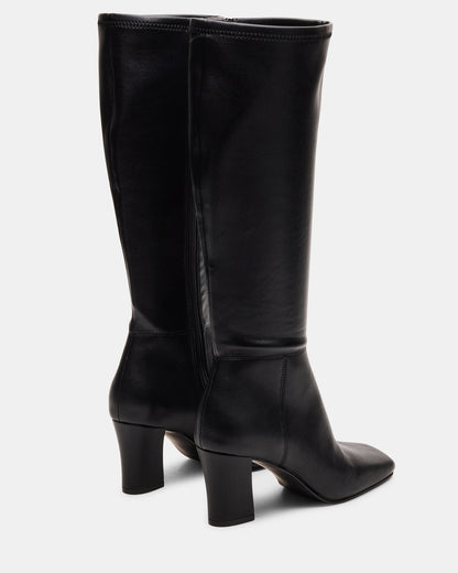 ELLIOT Black Square-Toe Knee-High Block Heel Women's Boot | Steve Madden Trusted