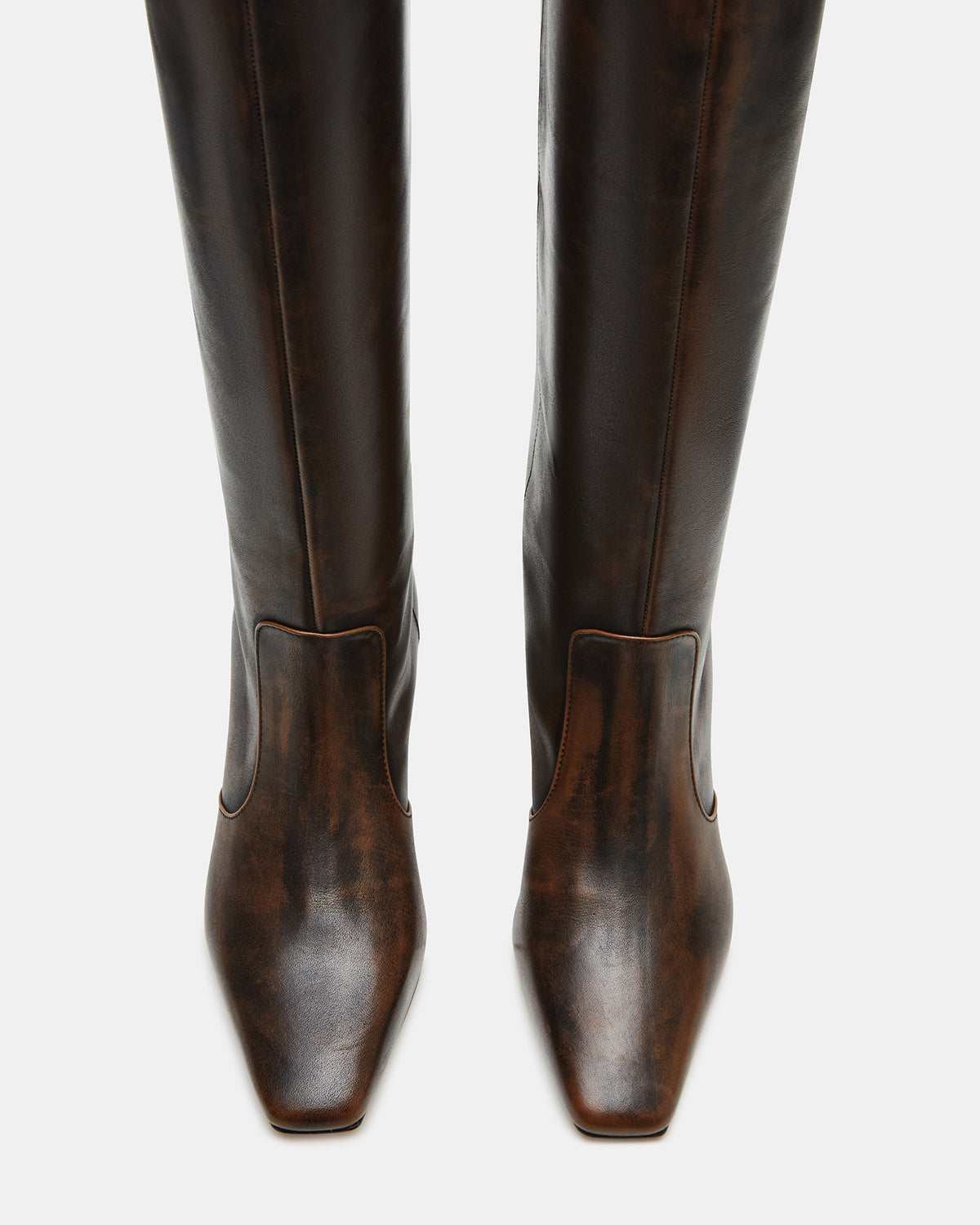LANDER Brown Distressed Knee-High Kitten Heel Women's Boot | Steve Madden Popular