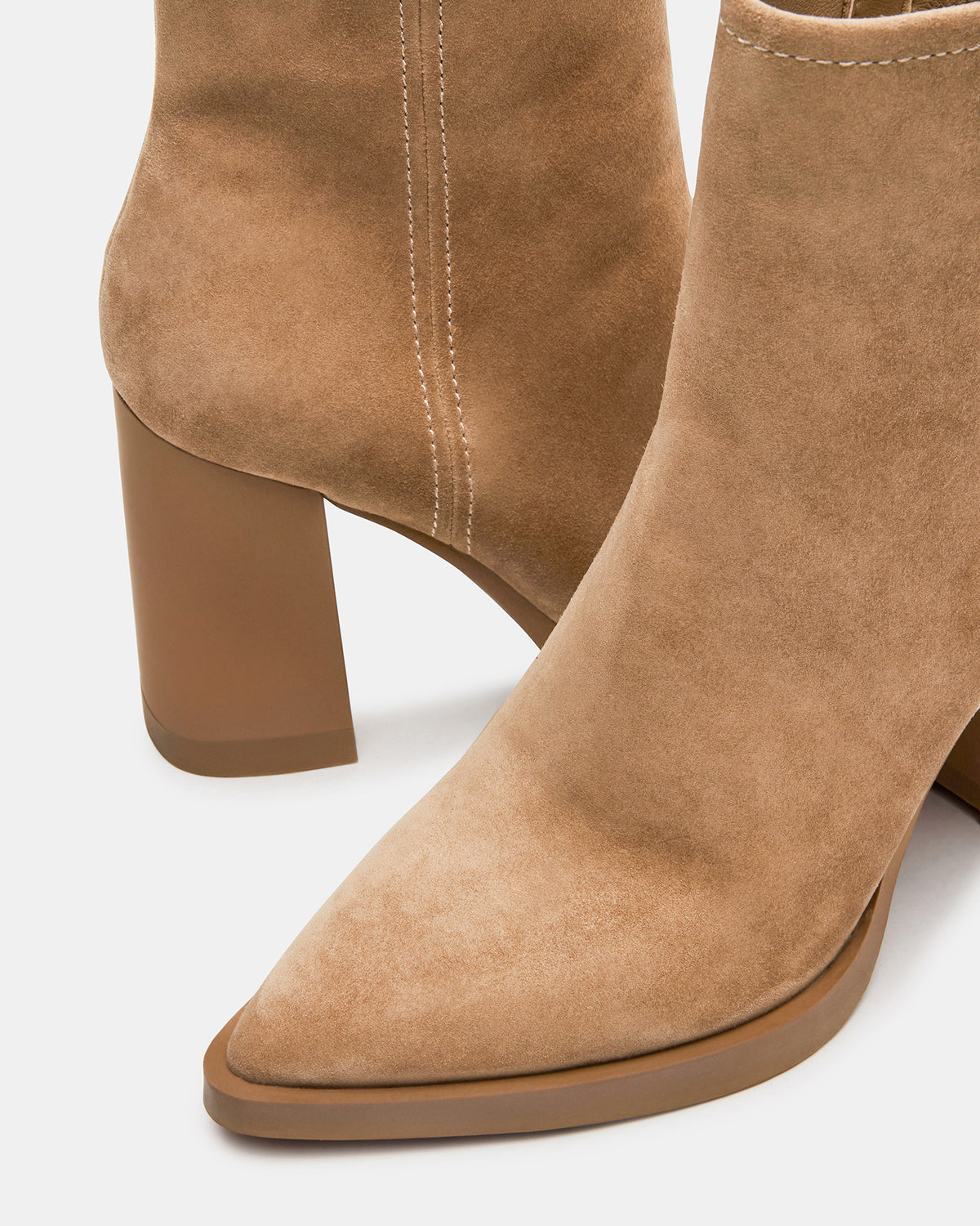HARDEN Sand Suede Women's Pointed-Toe Ankle Boot | Steve Madden Top Pick