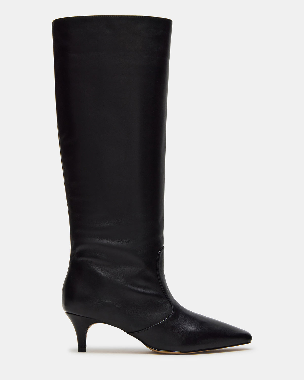 LANDER Black Leather Knee-High Kitten Heel Women's Boot | Steve Madden Deals