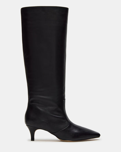 LANDER Black Leather Knee-High Kitten Heel Women's Boot | Steve Madden Deals