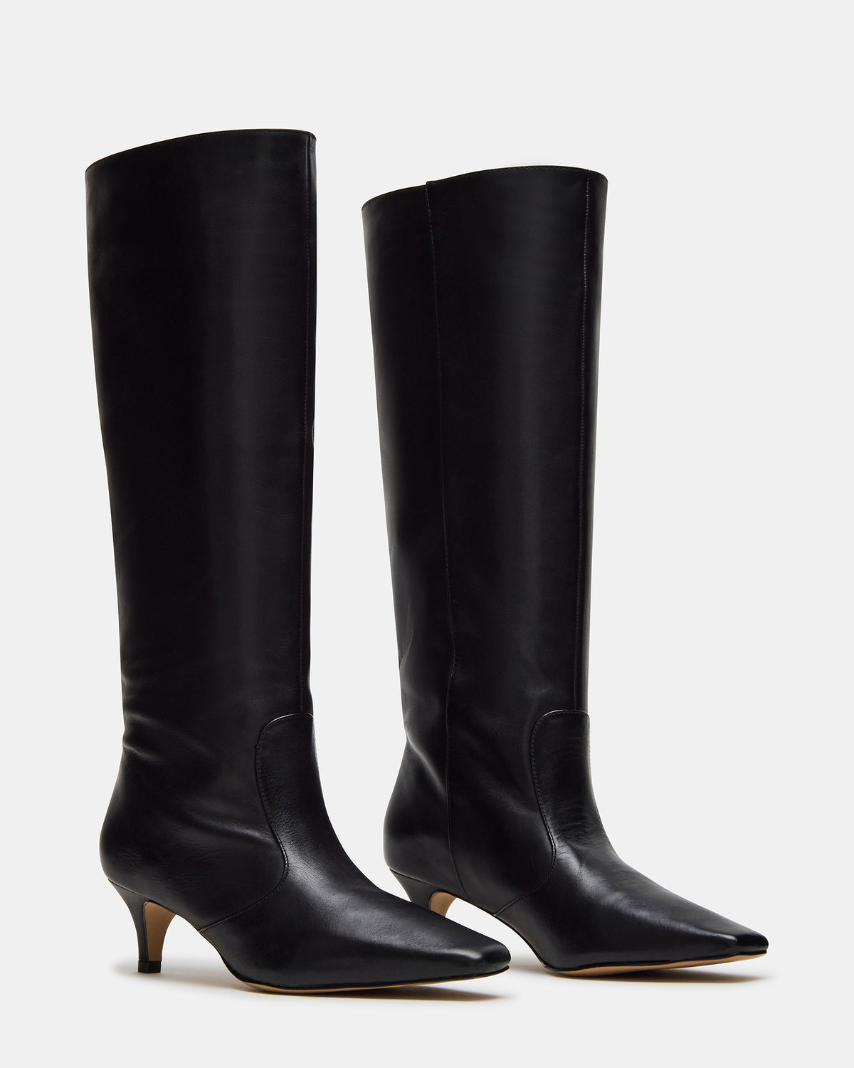 LANDER Black Leather Knee-High Kitten Heel Women's Boot | Steve Madden Deals