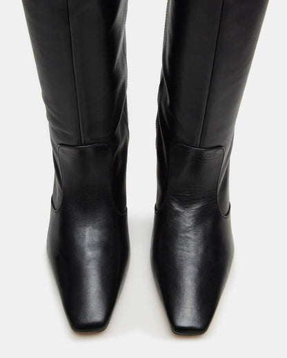 LANDER Black Leather Knee-High Kitten Heel Women's Boot | Steve Madden Deals