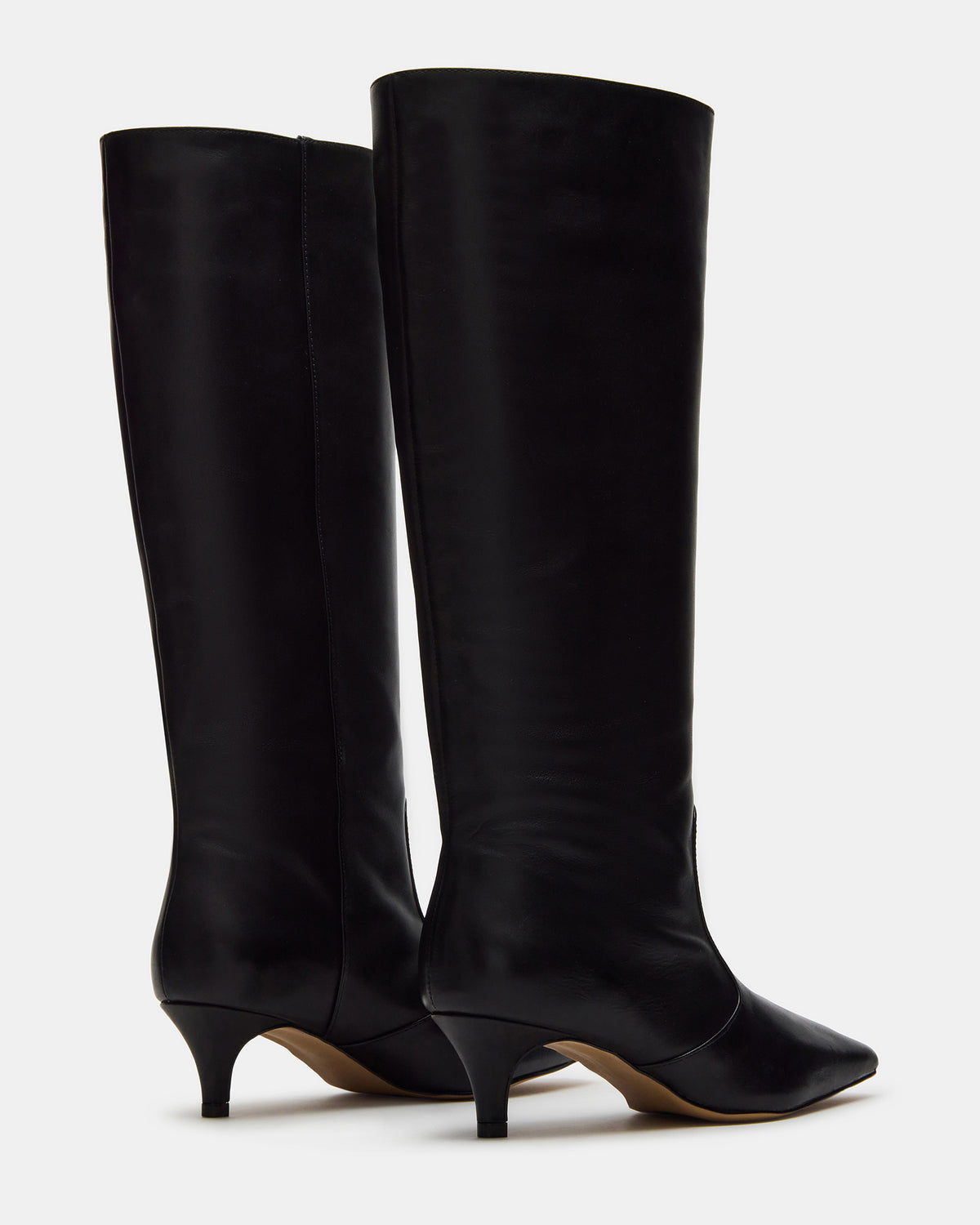 LANDER Black Leather Knee-High Kitten Heel Women's Boot | Steve Madden Deals