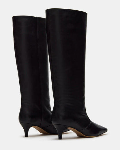 LANDER Black Leather Knee-High Kitten Heel Women's Boot | Steve Madden Deals