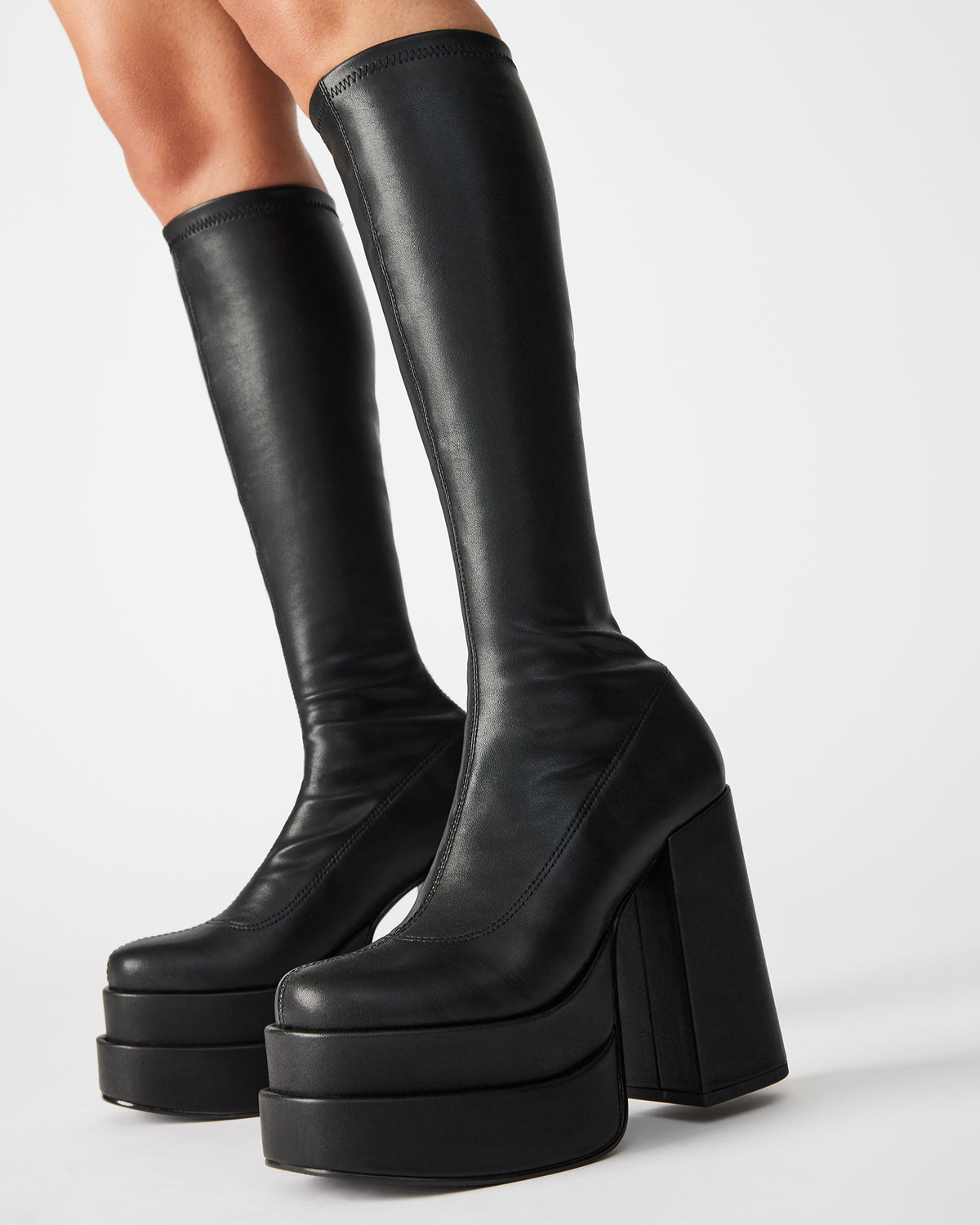CYPRESS Black Women's Platform Vegan Leather Boots | Steve Madden New