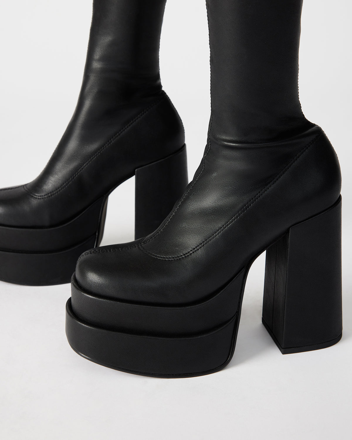 CYPRESS Black Women's Platform Vegan Leather Boots | Steve Madden New