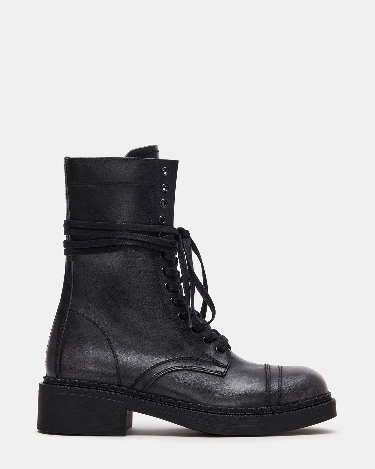 CRIMSON Black Distressed Moto Combat Women's Ankle Booties | Steve Madden Popular