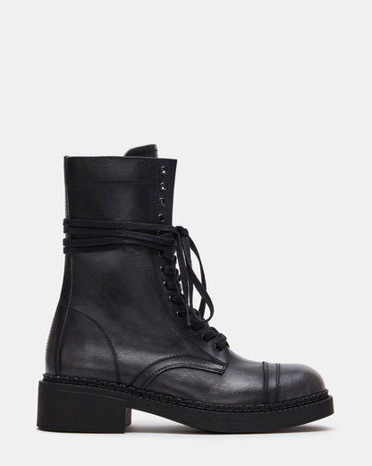 CRIMSON Black Distressed Moto Combat Women's Ankle Booties | Steve Madden Popular