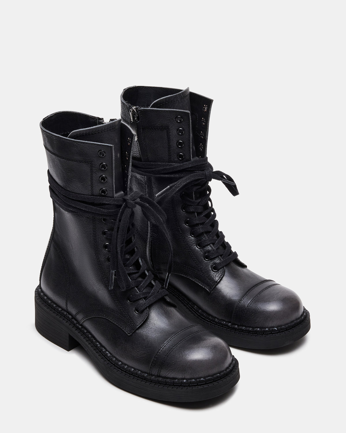 CRIMSON Black Distressed Moto Combat Women's Ankle Booties | Steve Madden Popular