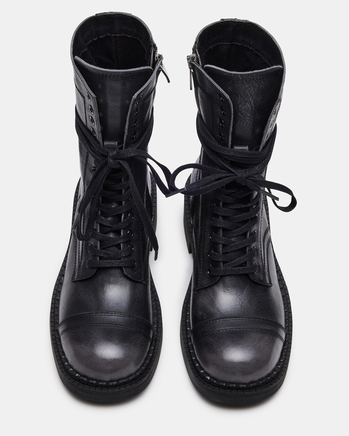 CRIMSON Black Distressed Moto Combat Women's Ankle Booties | Steve Madden Popular