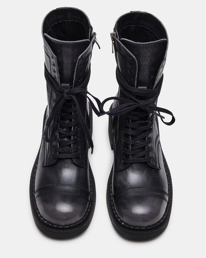 CRIMSON Black Distressed Moto Combat Women's Ankle Booties | Steve Madden Popular