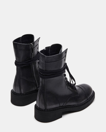 CRIMSON Black Distressed Moto Combat Women's Ankle Booties | Steve Madden Popular