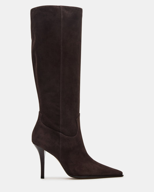 WESCOT Brown Suede Square-Toe Knee-High Heeled Women's Boot | Steve Madden Quality