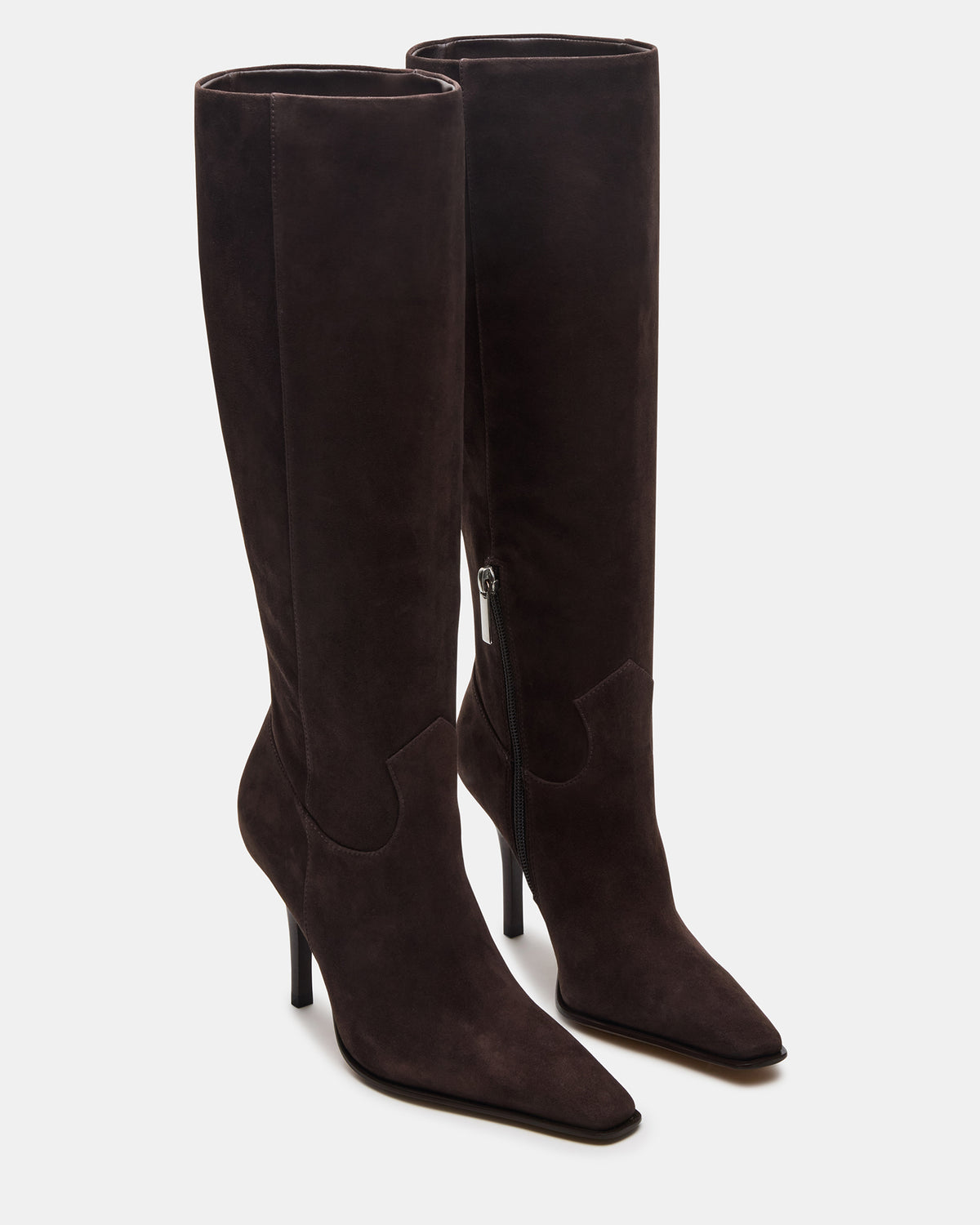 WESCOT Brown Suede Square-Toe Knee-High Heeled Women's Boot | Steve Madden Quality