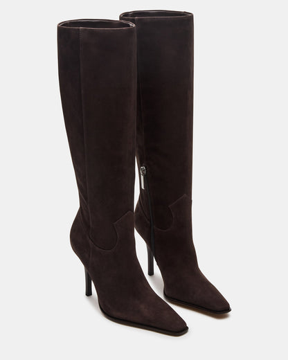 WESCOT Brown Suede Square-Toe Knee-High Heeled Women's Boot | Steve Madden Quality