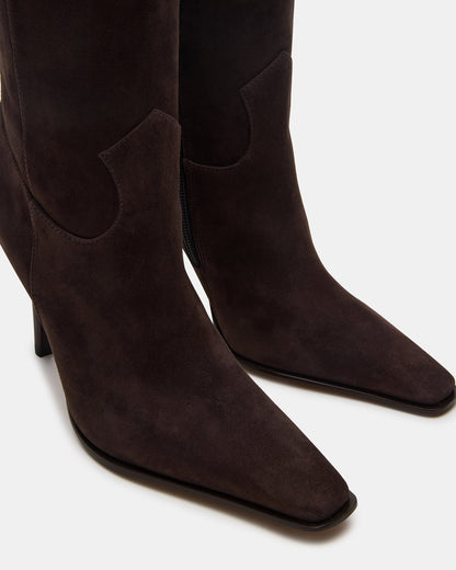 WESCOT Brown Suede Square-Toe Knee-High Heeled Women's Boot | Steve Madden Quality