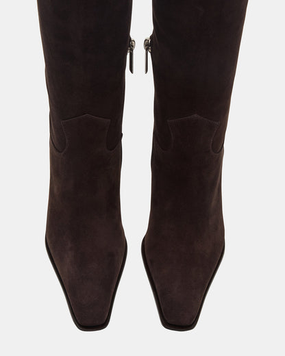 WESCOT Brown Suede Square-Toe Knee-High Heeled Women's Boot | Steve Madden Quality