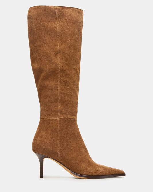 LINGO Chestnut Suede Pointed-Toe Knee-High Women's Boot | Steve Madden Signature