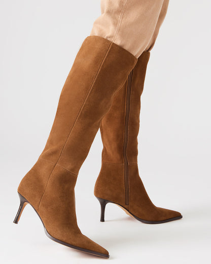 LINGO Chestnut Suede Pointed-Toe Knee-High Women's Boot | Steve Madden Signature