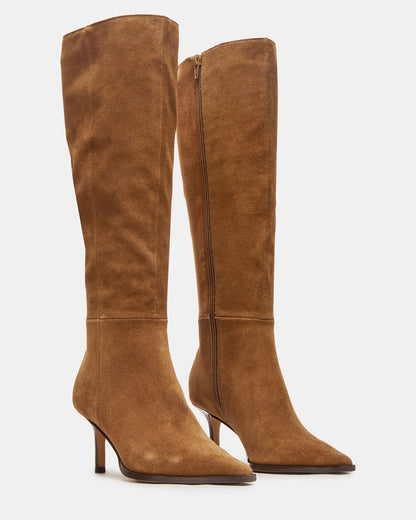 LINGO Chestnut Suede Pointed-Toe Knee-High Women's Boot | Steve Madden Signature