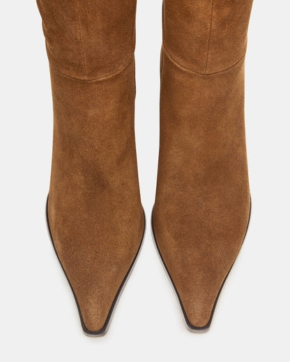 LINGO Chestnut Suede Pointed-Toe Knee-High Women's Boot | Steve Madden Signature