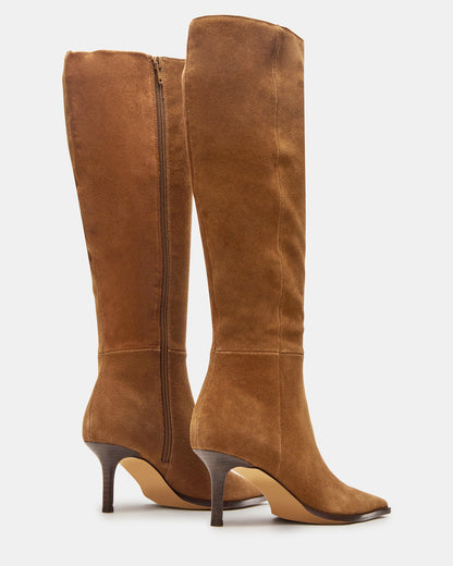 LINGO Chestnut Suede Pointed-Toe Knee-High Women's Boot | Steve Madden Signature