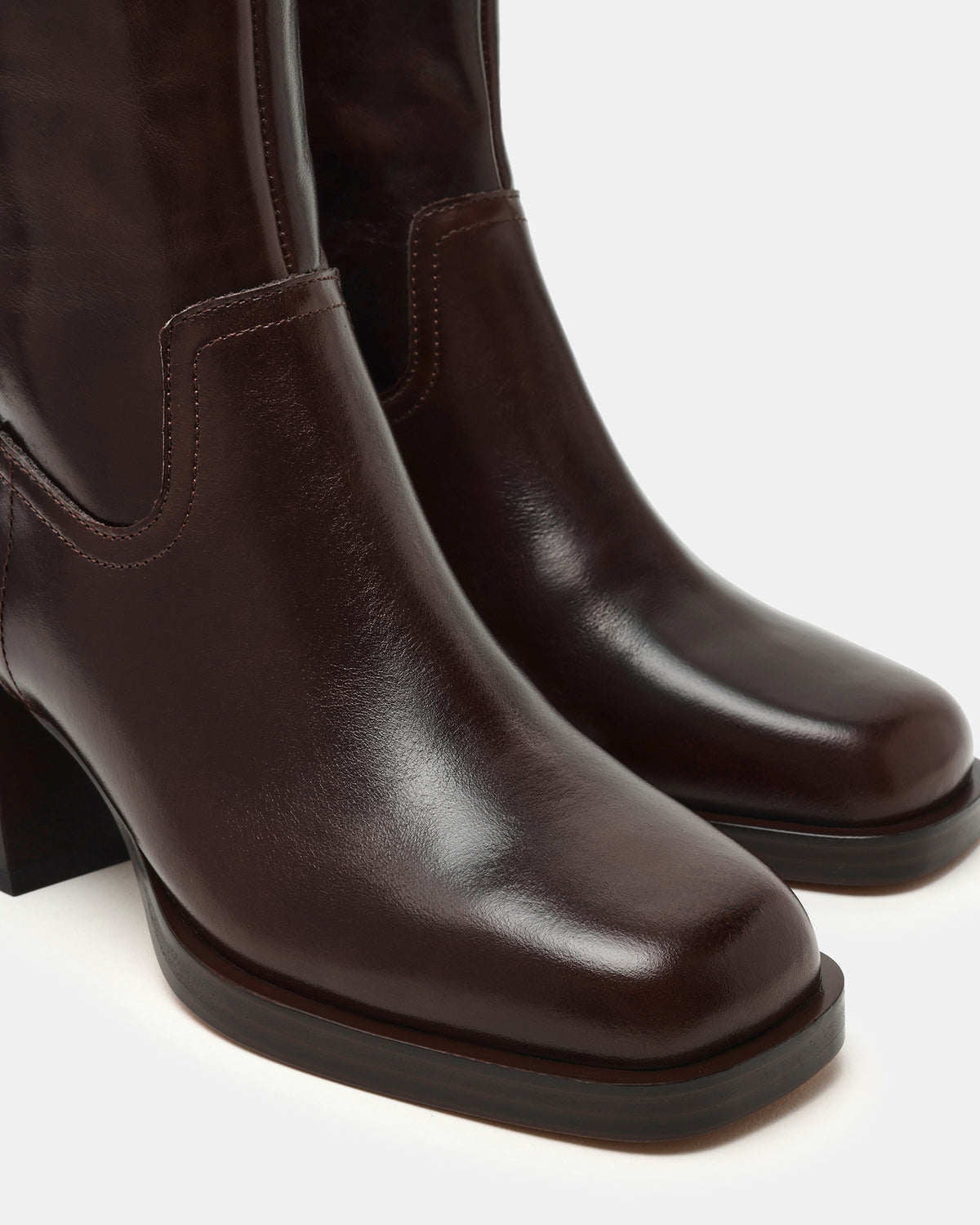 LATCHES Brown Leather Square-Toe Block Heel Women's Ankle Boot | Steve Madden Latest