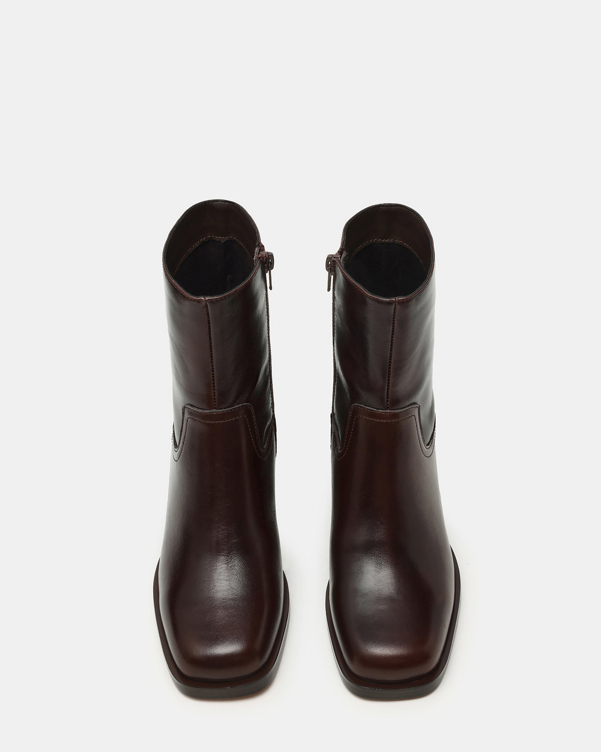 LATCHES Brown Leather Square-Toe Block Heel Women's Ankle Boot | Steve Madden Latest