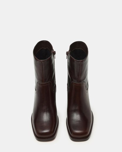 LATCHES Brown Leather Square-Toe Block Heel Women's Ankle Boot | Steve Madden Latest