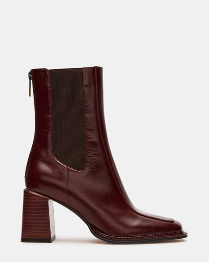 DOWNTOWN Brown Leather Women's Chelsea Block Heel Ankle Boot | Steve Madden Everyday