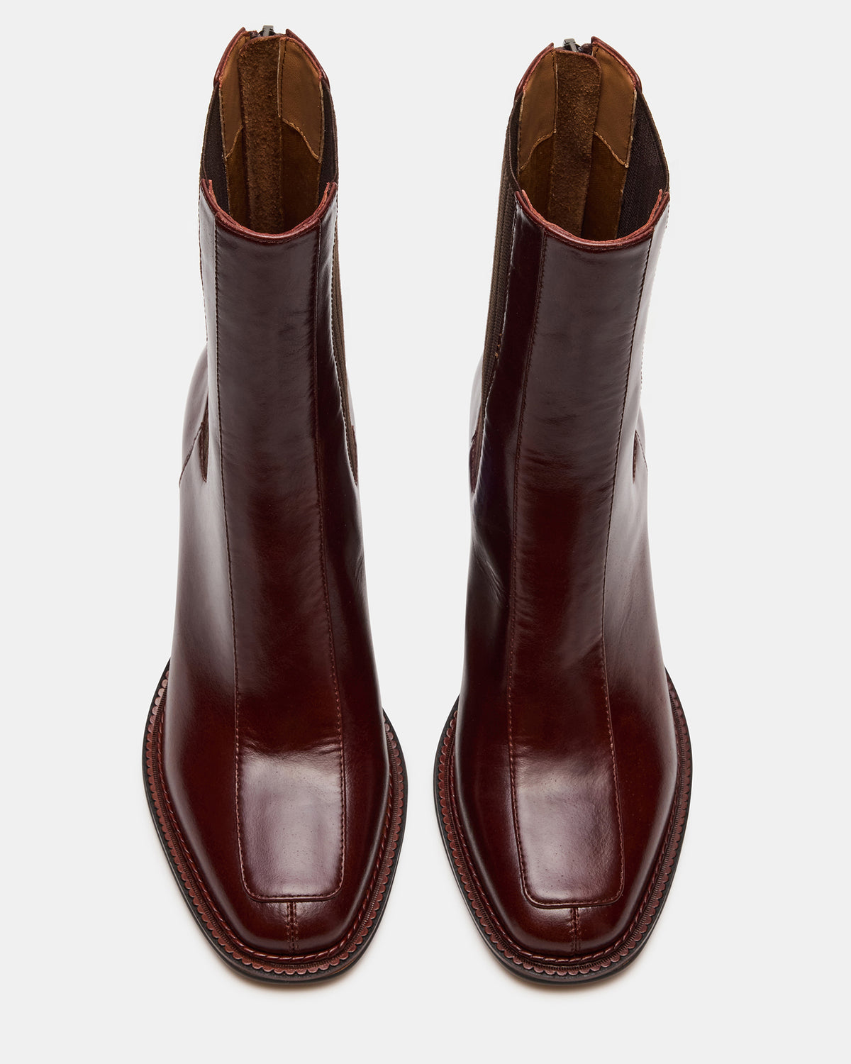 DOWNTOWN Brown Leather Women's Chelsea Block Heel Ankle Boot | Steve Madden Everyday