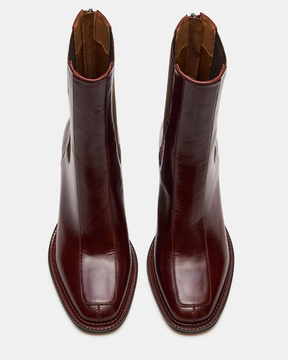 DOWNTOWN Brown Leather Women's Chelsea Block Heel Ankle Boot | Steve Madden Everyday
