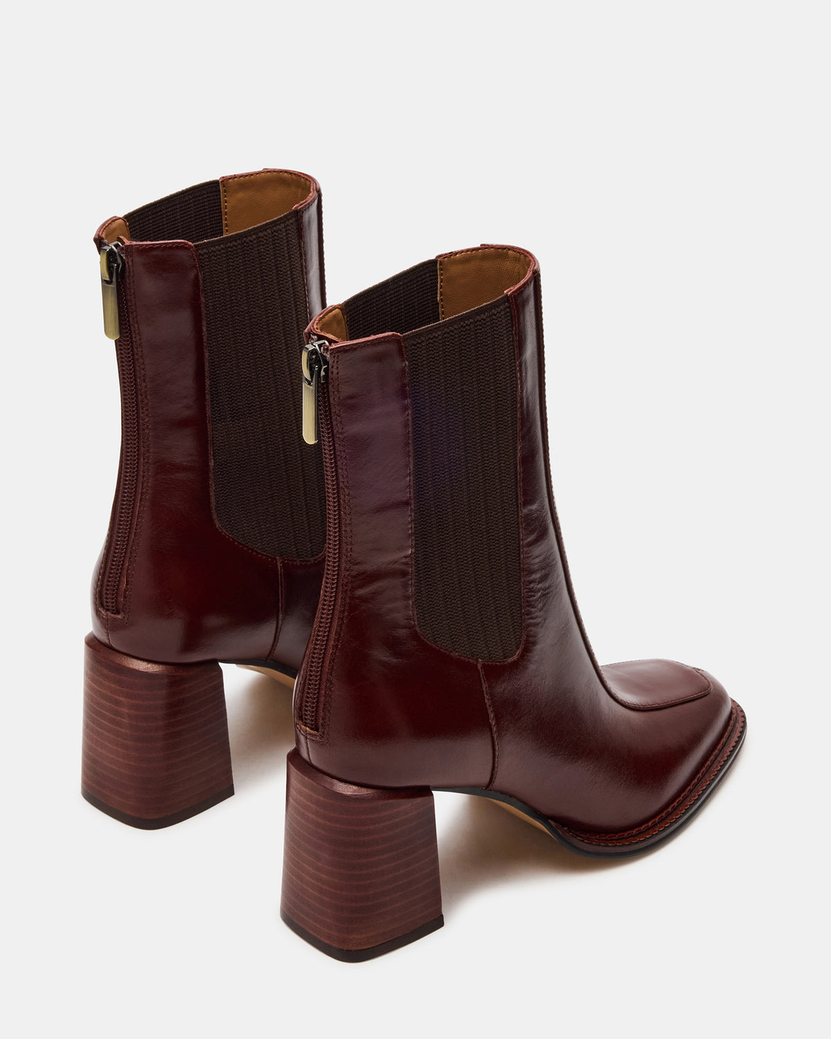 DOWNTOWN Brown Leather Women's Chelsea Block Heel Ankle Boot | Steve Madden Everyday