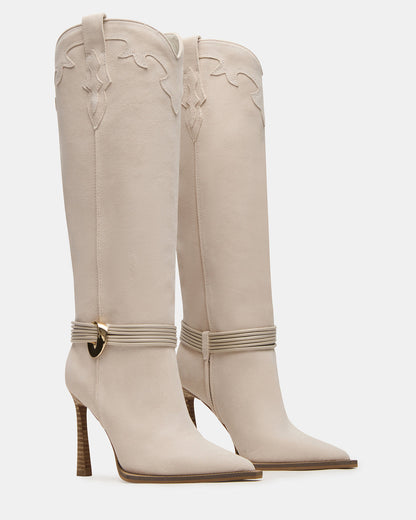 KYNDALL Bone Suede Pointed-Toe Stiletto Heeled Knee-High Women's Boot | Steve Madden Discount