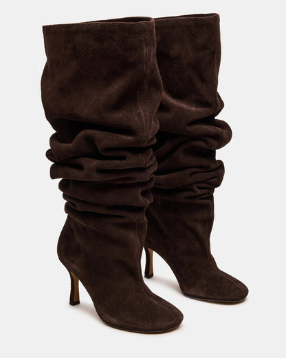 ALLISON Brown Suede Over-The-Knee Heeled Women's Boot | Steve Madden Latest