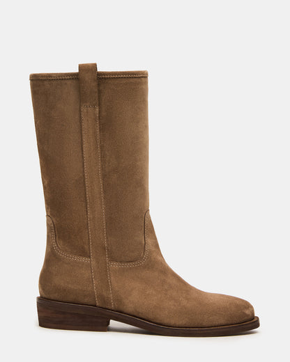 DUNSTER Chestnut Suede Wood Bottom Women's Boot | Steve Madden Special Offer