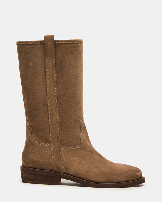 DUNSTER Chestnut Suede Wood Bottom Women's Boot | Steve Madden Special Offer